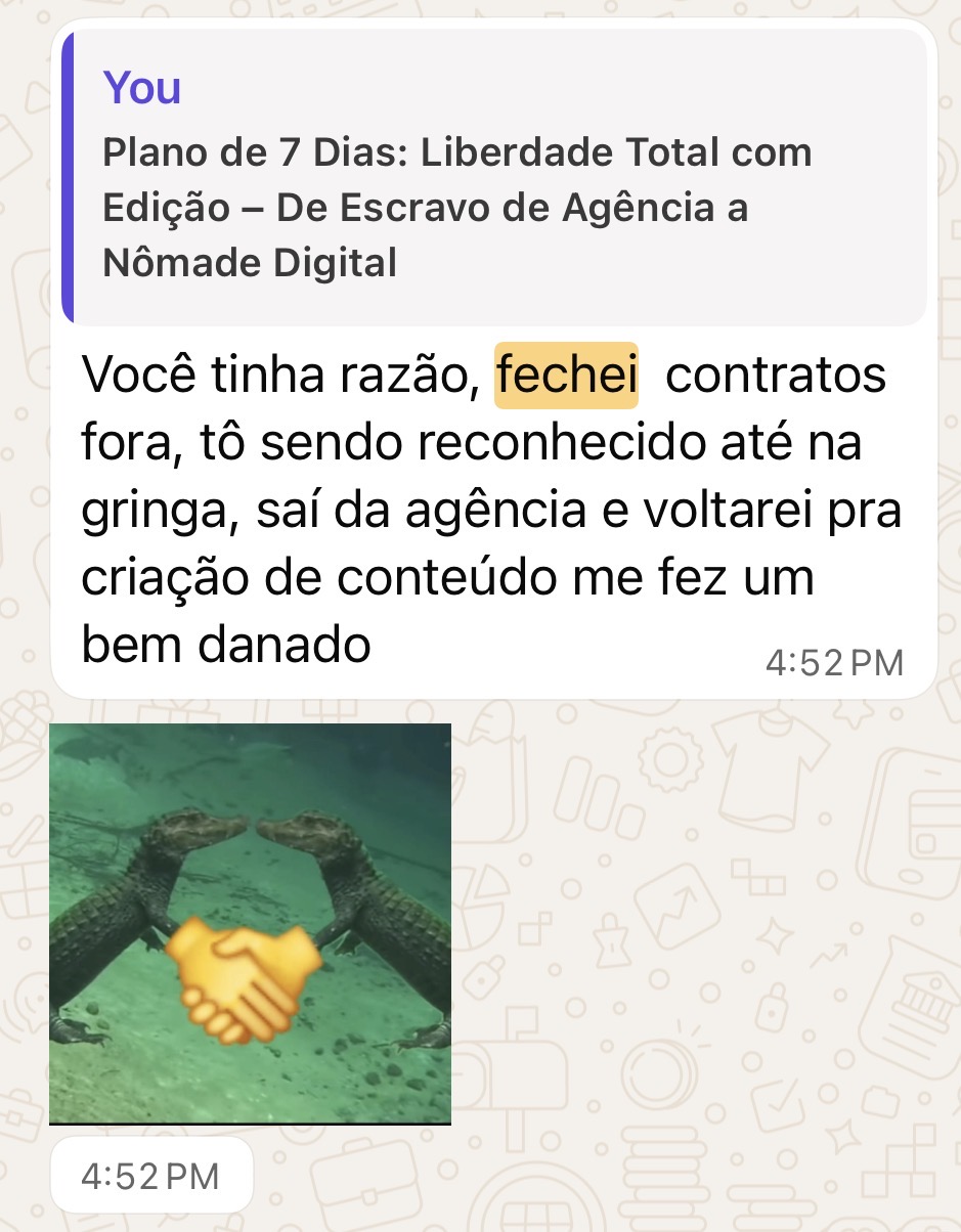 Depoimento de aluno fechando cliente de edição