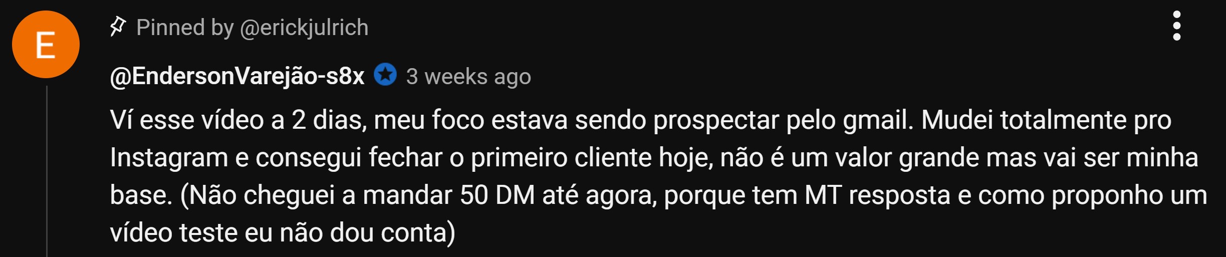 Depoimento de aluno fechando cliente de edição