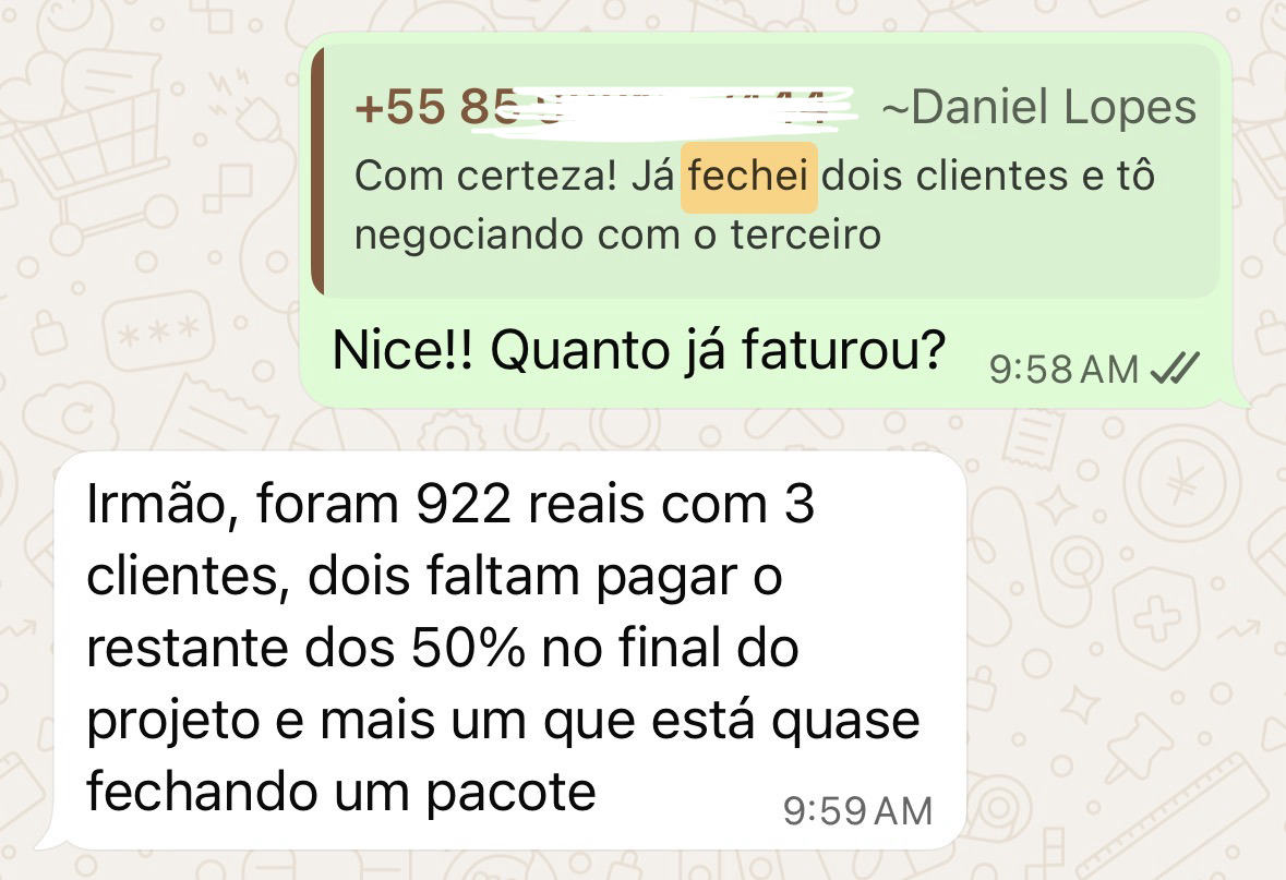 Depoimento de aluno fechando cliente de edição