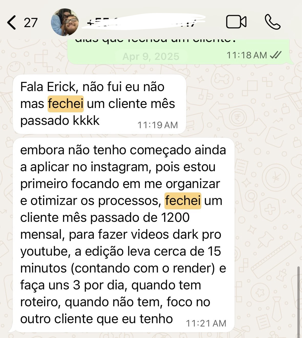 Depoimento de aluno fechando cliente de edição