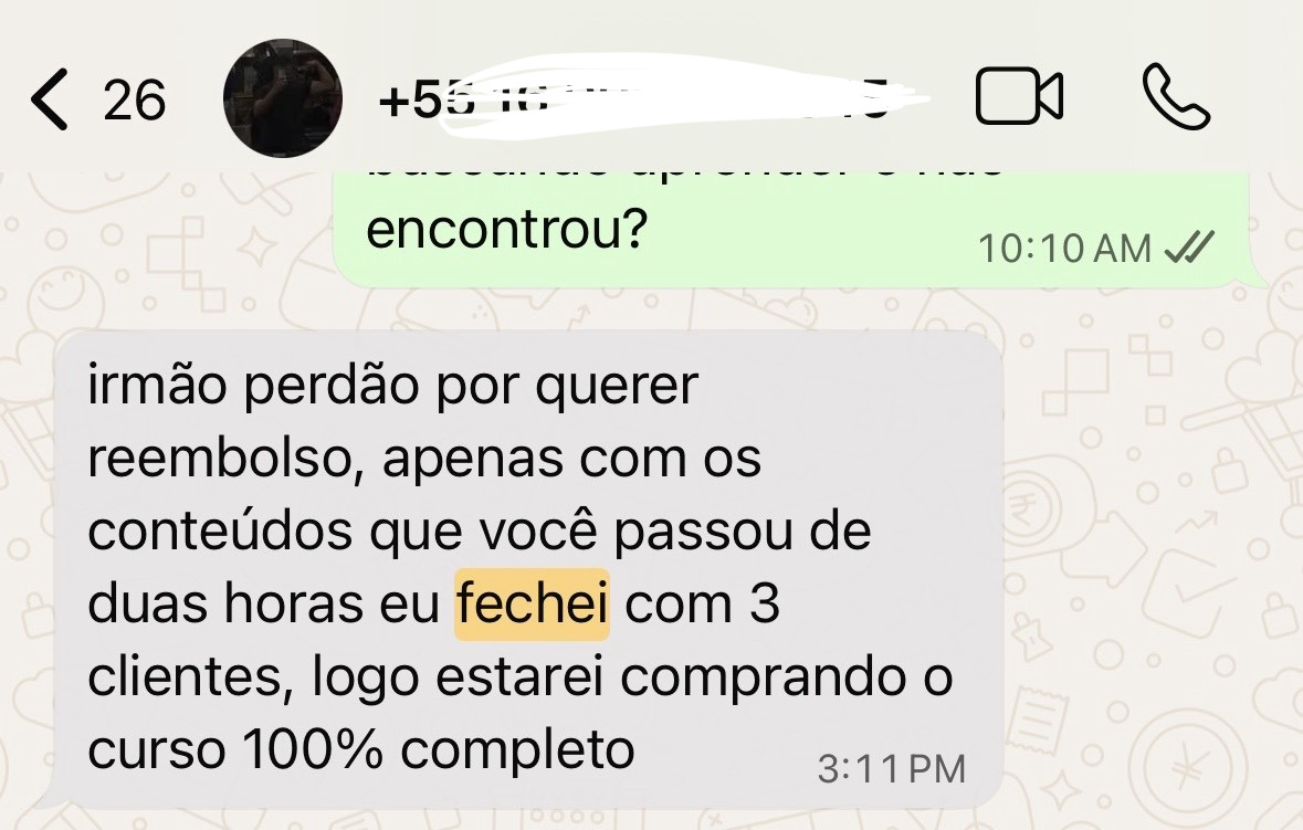 Depoimento de aluno fechando cliente de edição