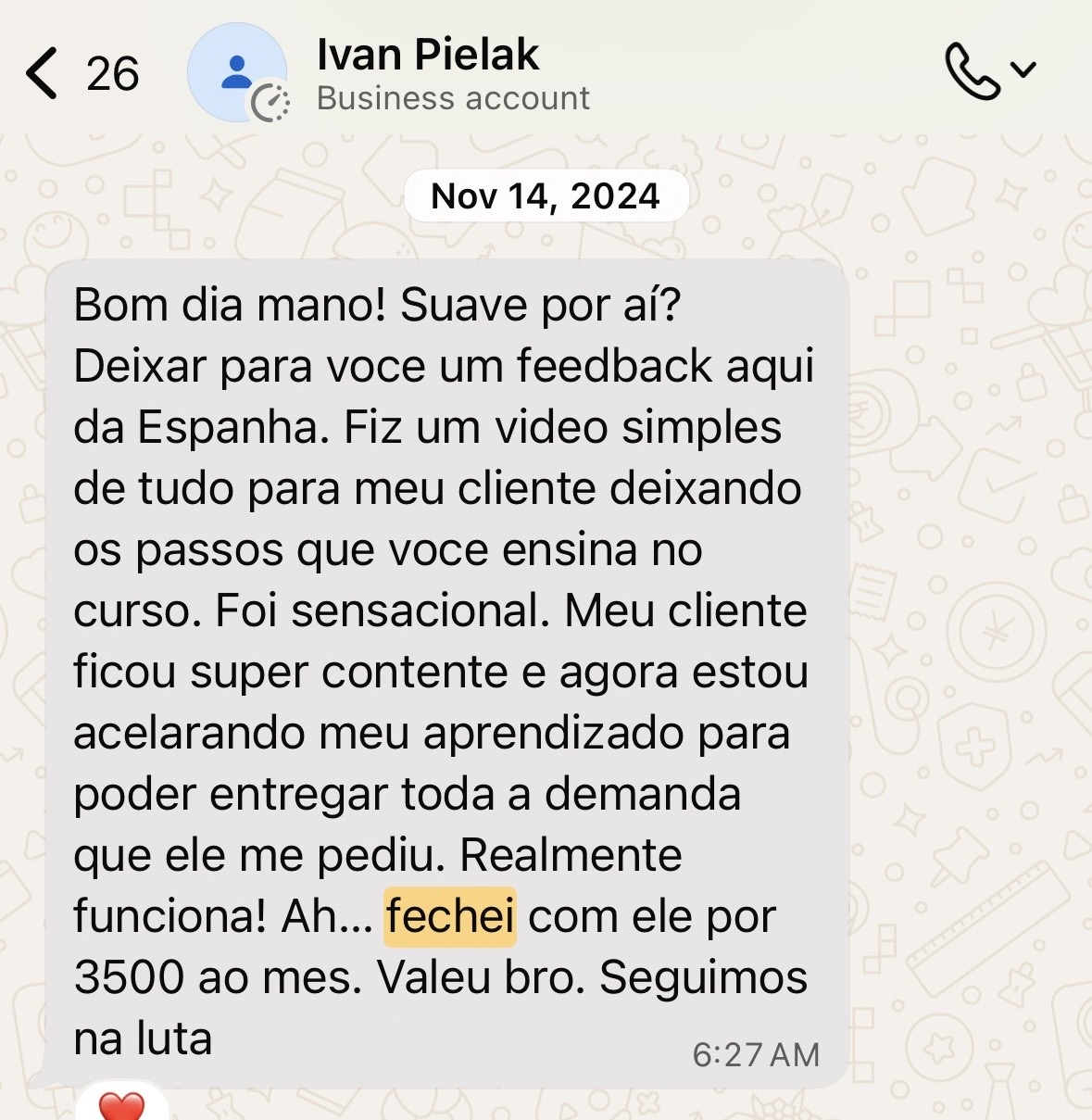 Depoimento de aluno fechando cliente de edição