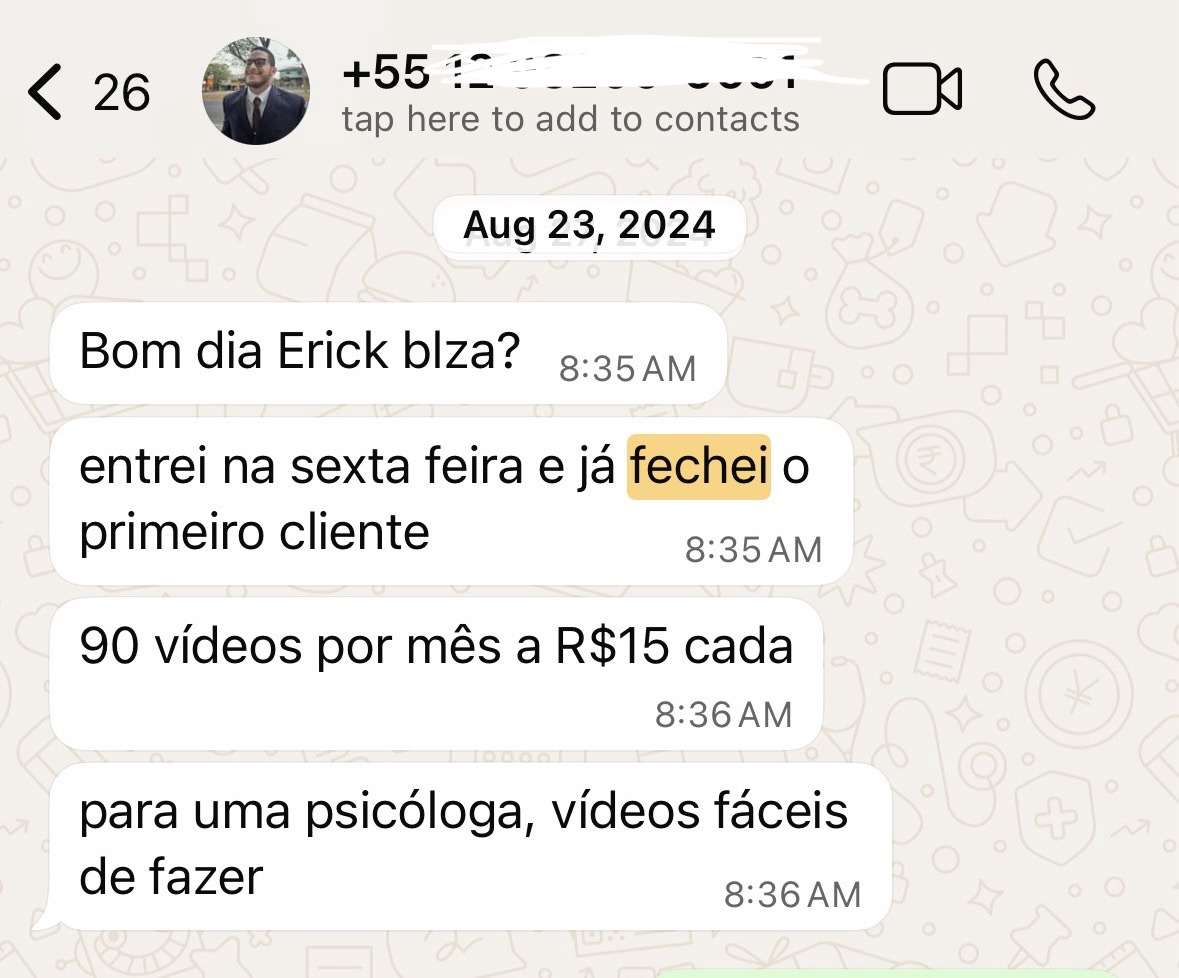 Depoimento de aluno fechando cliente de edição