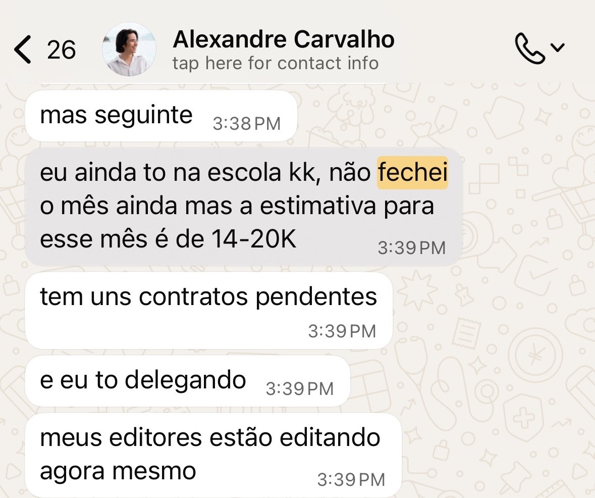 Depoimento de aluno fechando cliente de edição