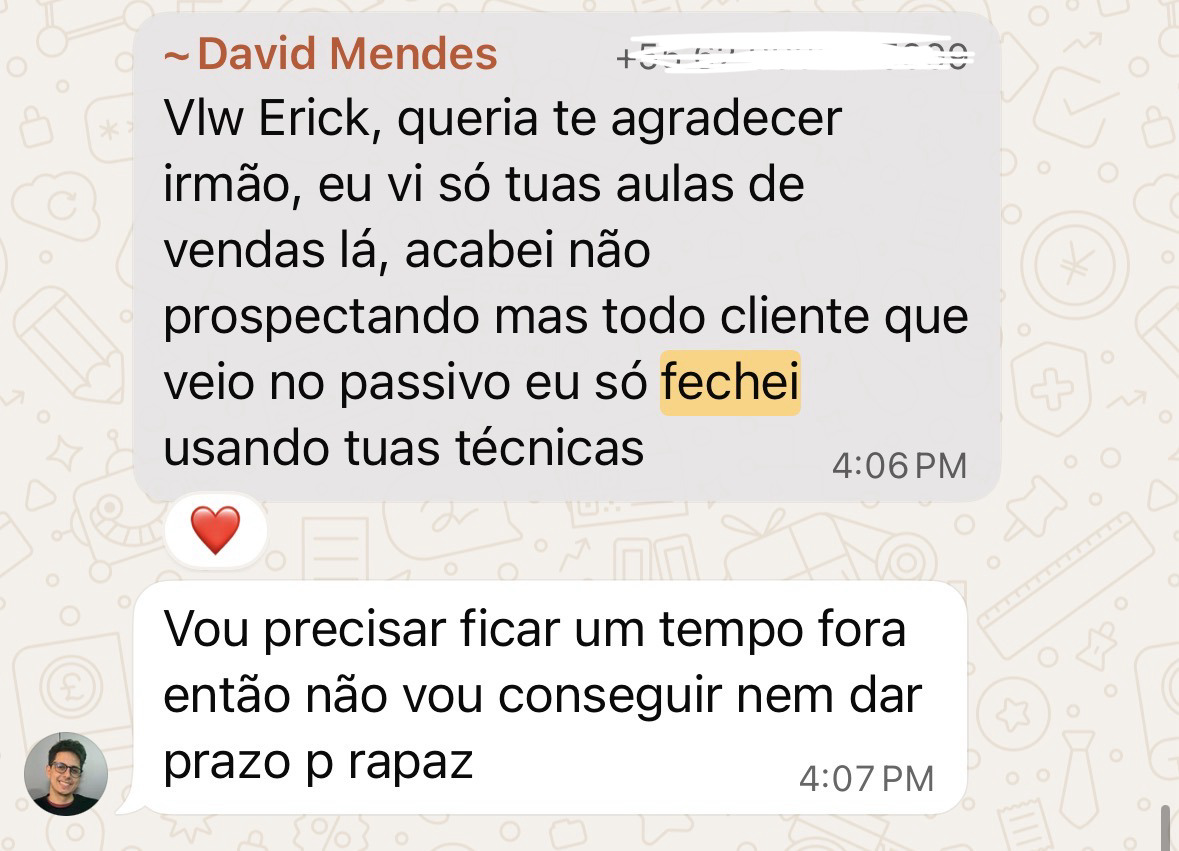 Depoimento de aluno fechando cliente de edição